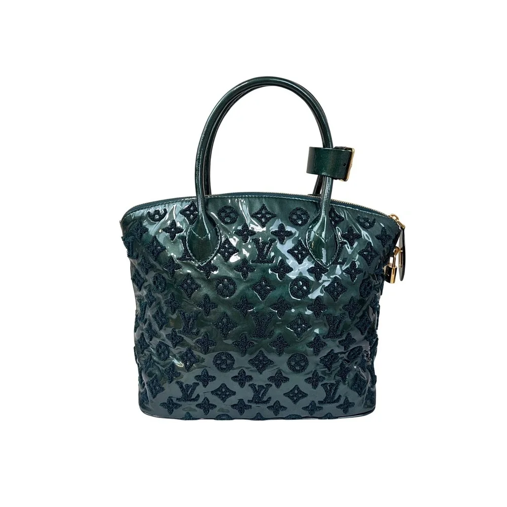 Louis Vuitton Lockit‎ MM Women Medium Green Excellent Monogram Tuile Patent Bag